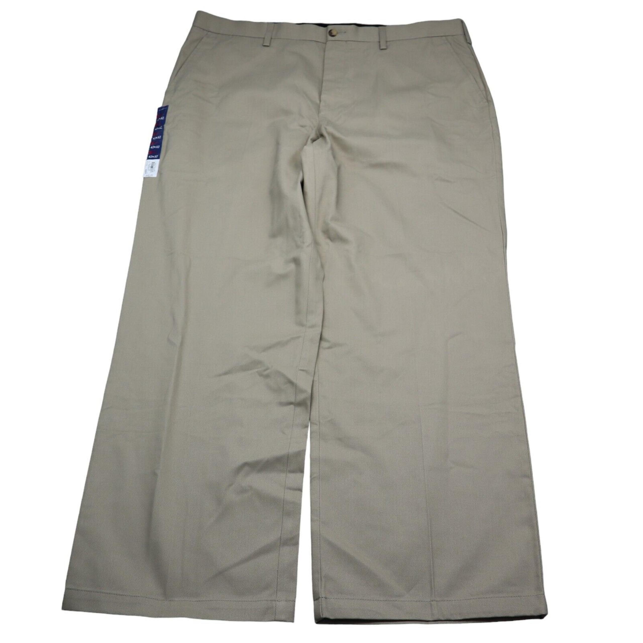 Croft Barrow Pants Mens 42 x 32 Brown Khaki Flat Easy Care Casual Suit Dress New