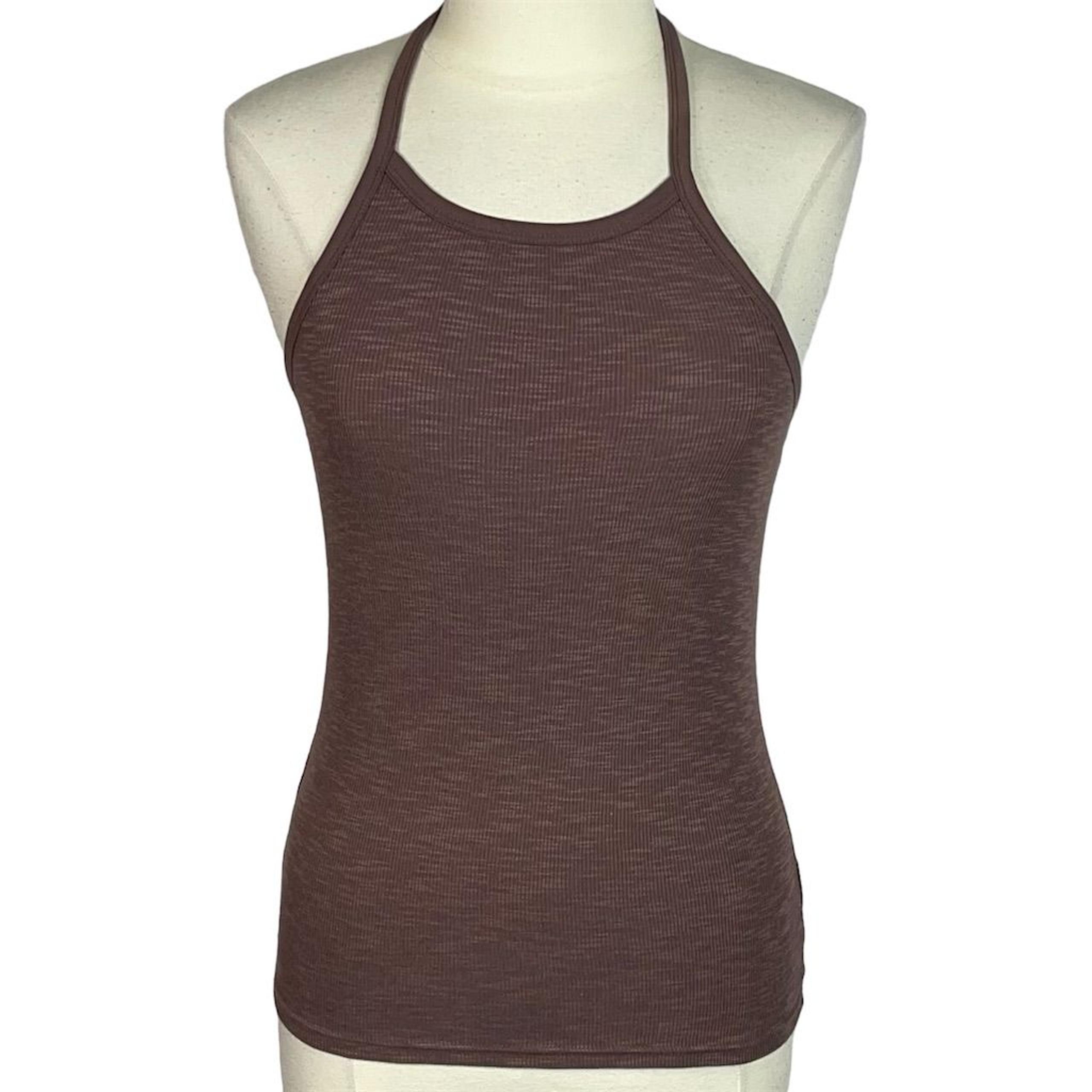 GAP Women's Ribbed Knit Halter Tank Top Brown Size M Tall Solid Tie Closure