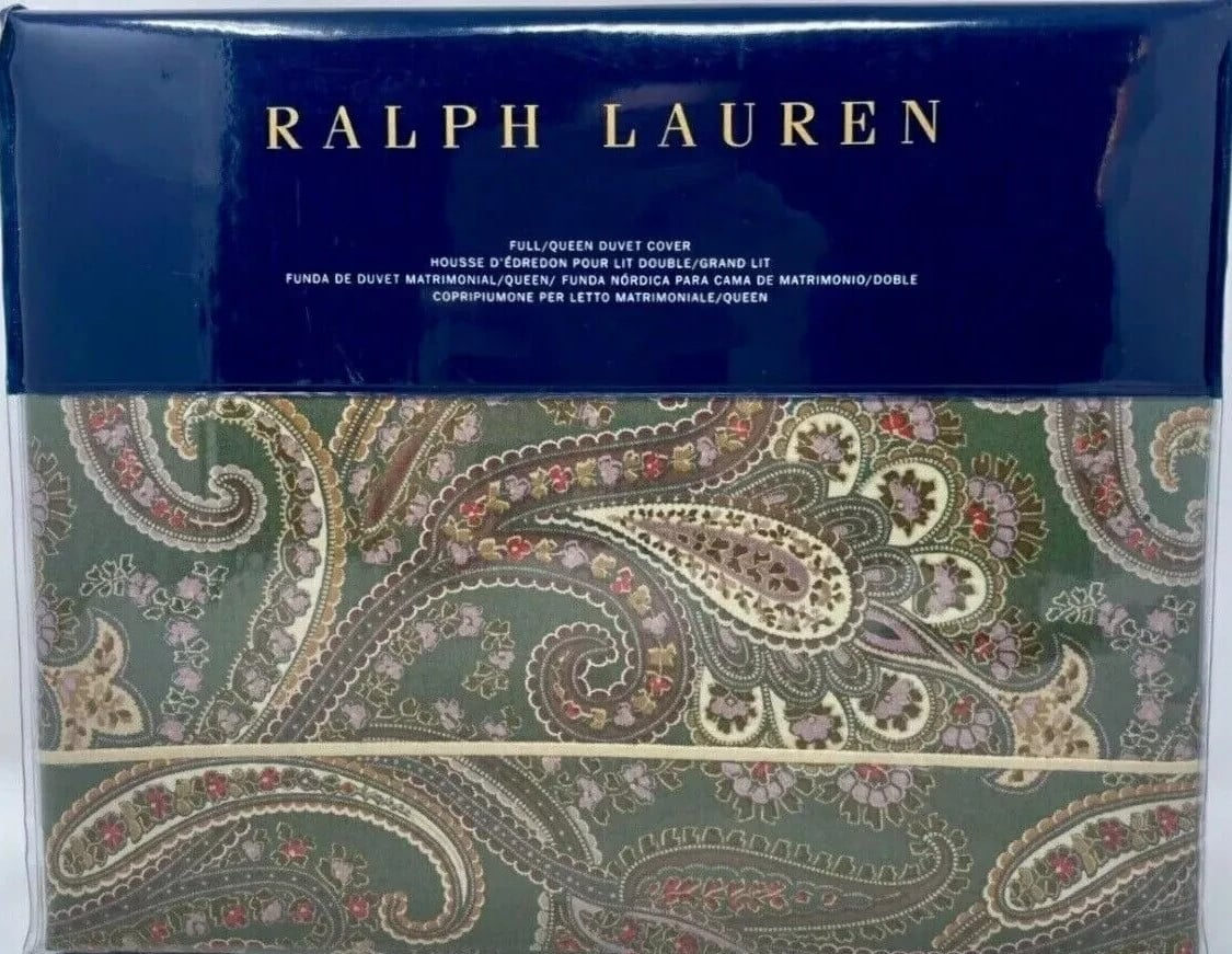RALPH LAUREN Heritage Green Paisley Full/Queen Sateen Cotton Duvet Cover New