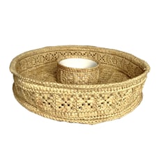 MCM Vintage Woven Straw Chip & Dip Tray Boho Raffia Cross Stitch