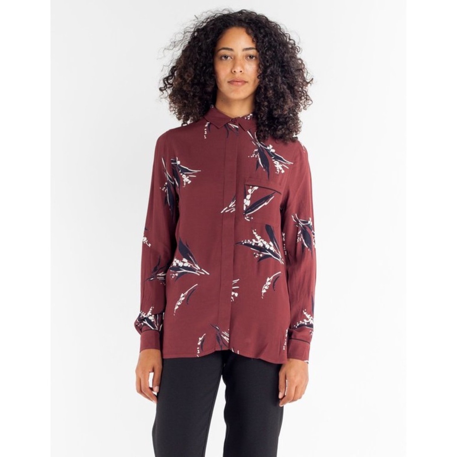 Ganni Montrose Crepe Shirt in Decadent Chocolate