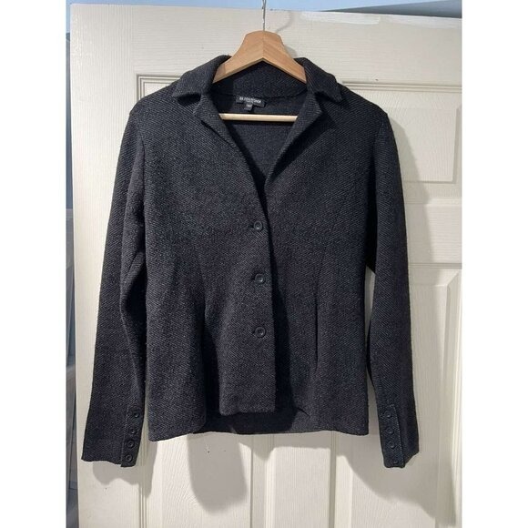 EILEEN FISHER Blazer Sweater Wool Cardigan Crepe Stretch Jacket Black Petite S