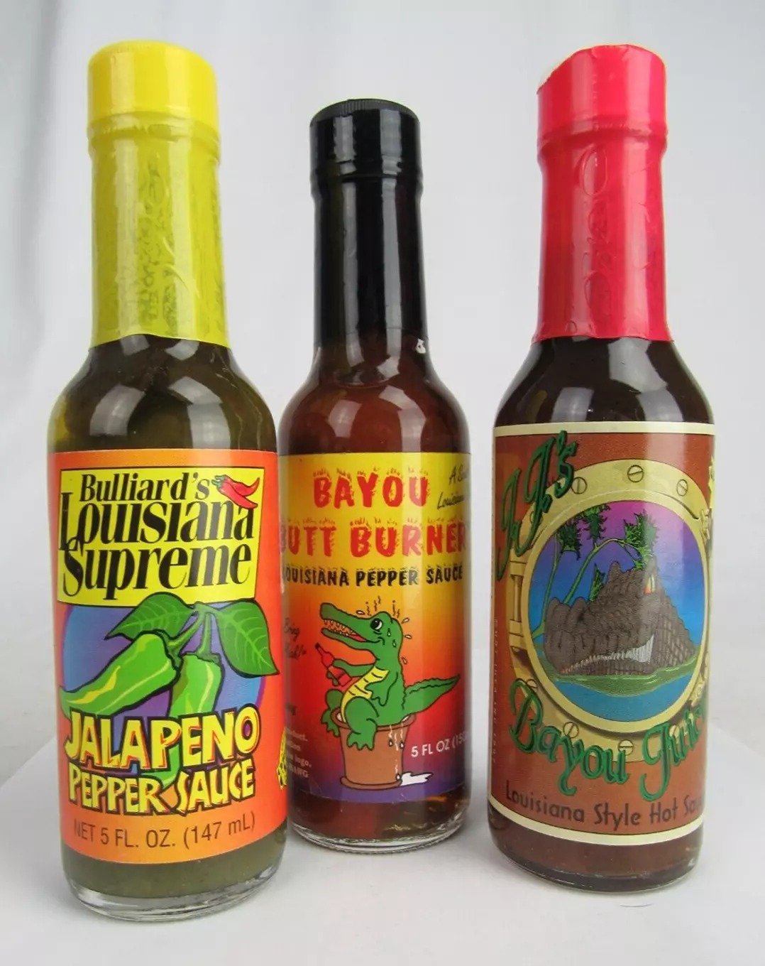 RARE! x3 hot sauce New Old Stock Louisiana Bayou vintage glass bottle
