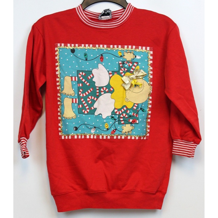VG 90s Zoodles girls 6X Sweatshirt Long Whimsy Folk Art Angel Rhinestones Candy