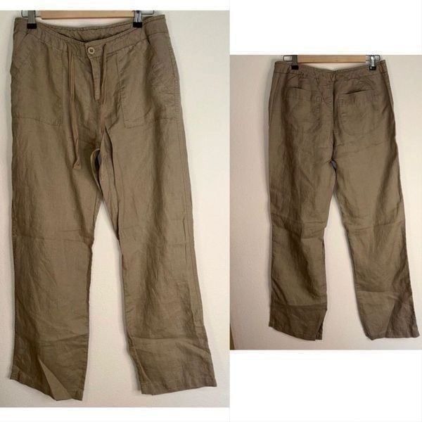 Cynthia Rowley Womens 8 100% Linen Lightweight Solid Khaki Colored Casual Pants
