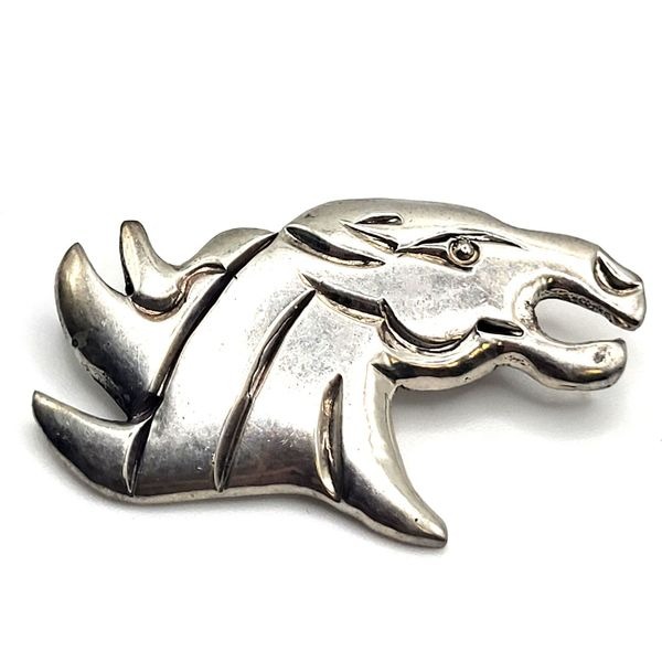 Vintage Bronco Brooch Pin By Navajo Artist Alvin Monte, Sterling Silver sign 1.5