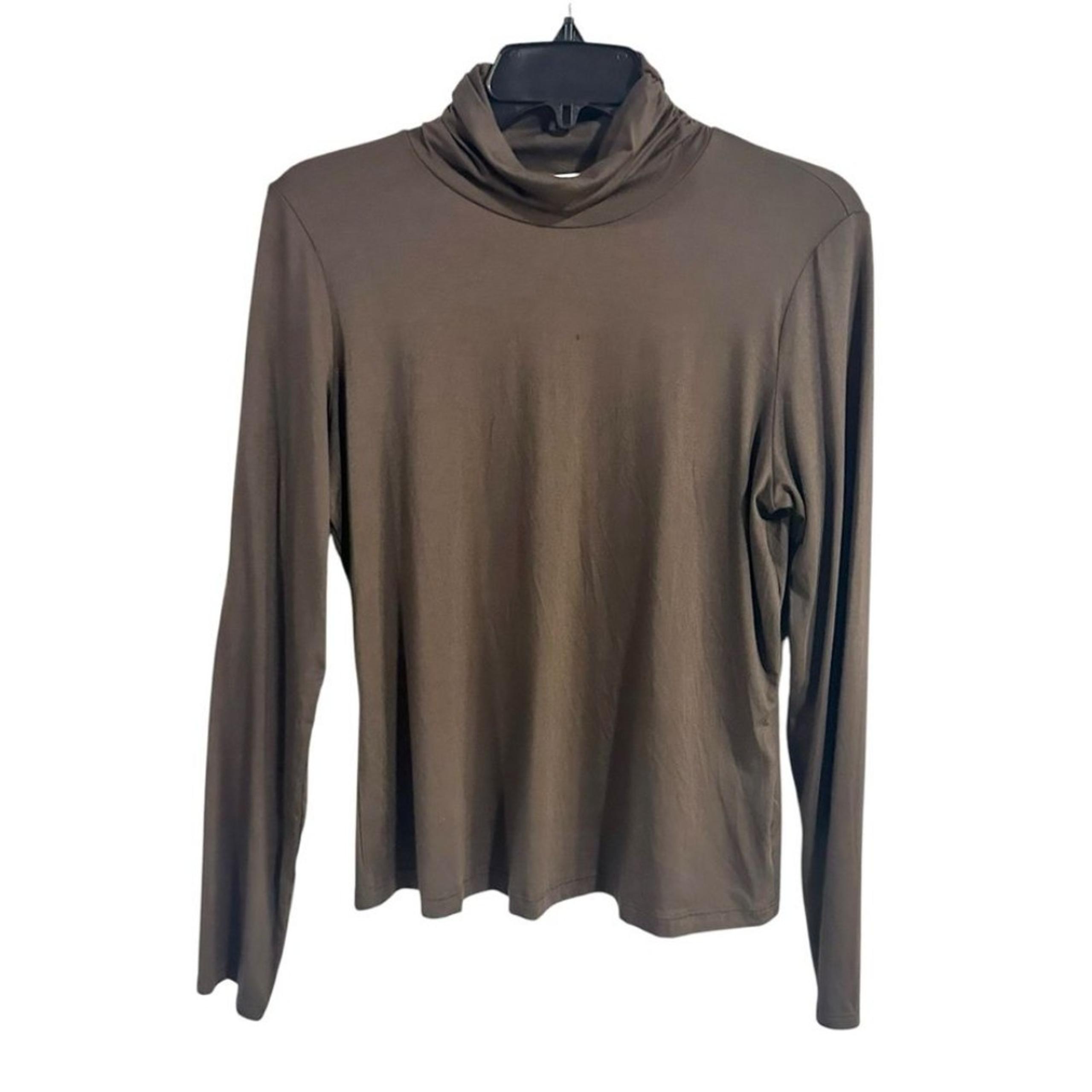 Michael Stars Clara Brown Long Sleeve Turtleneck Eco Rayon Jersey Top Size M