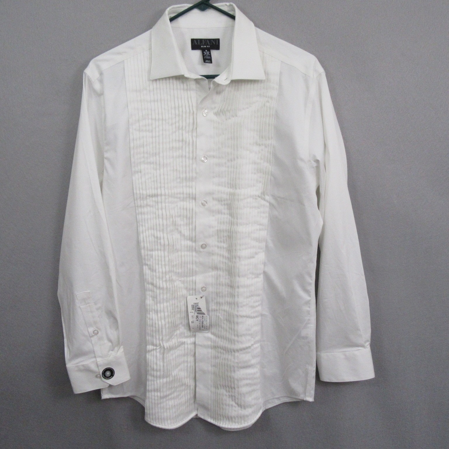 Alfani Mens Dress Shirt Tuxedo M White Slim Fit Long Sleeve Button Up