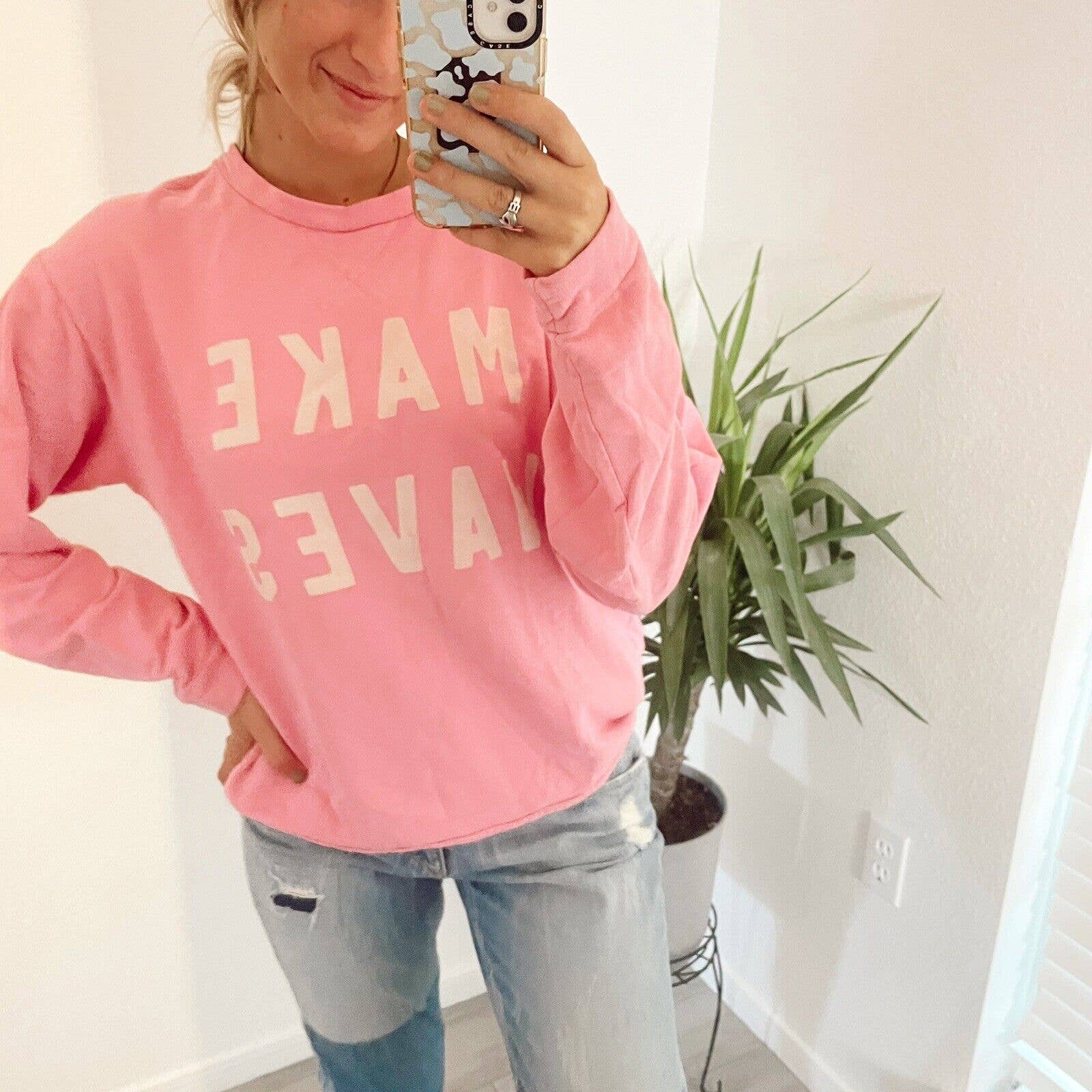 Jean + June Make Waves Pink Oversized Sweater Size Medium Vsco Girl