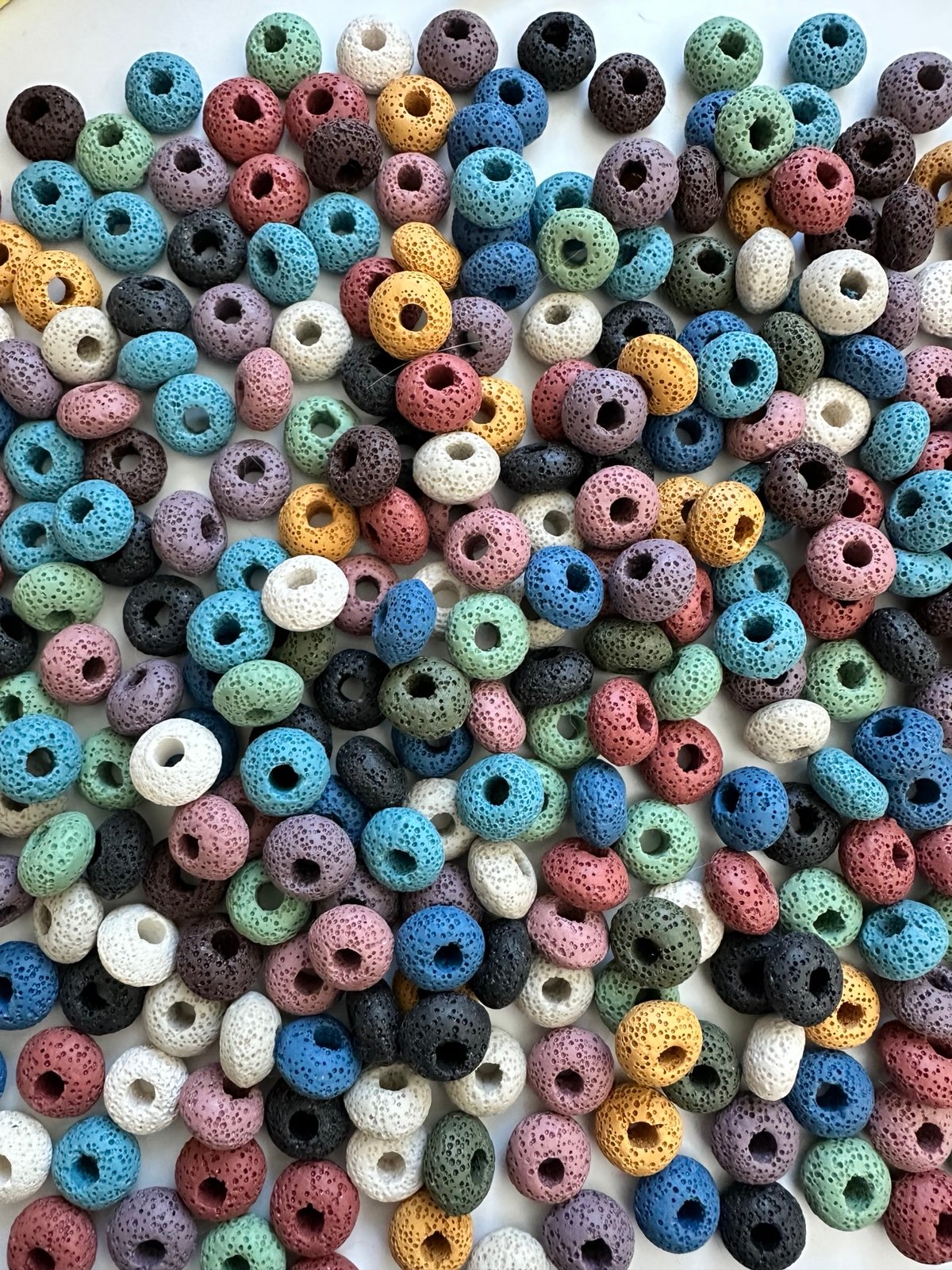 Lava stone rondelle 15mm large hole beads - 300+ assorted lot