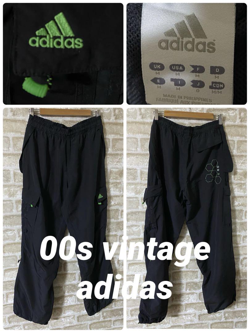 Vintage 00s adidas Men's XL Nylon Cargo Pants, Wide, Black