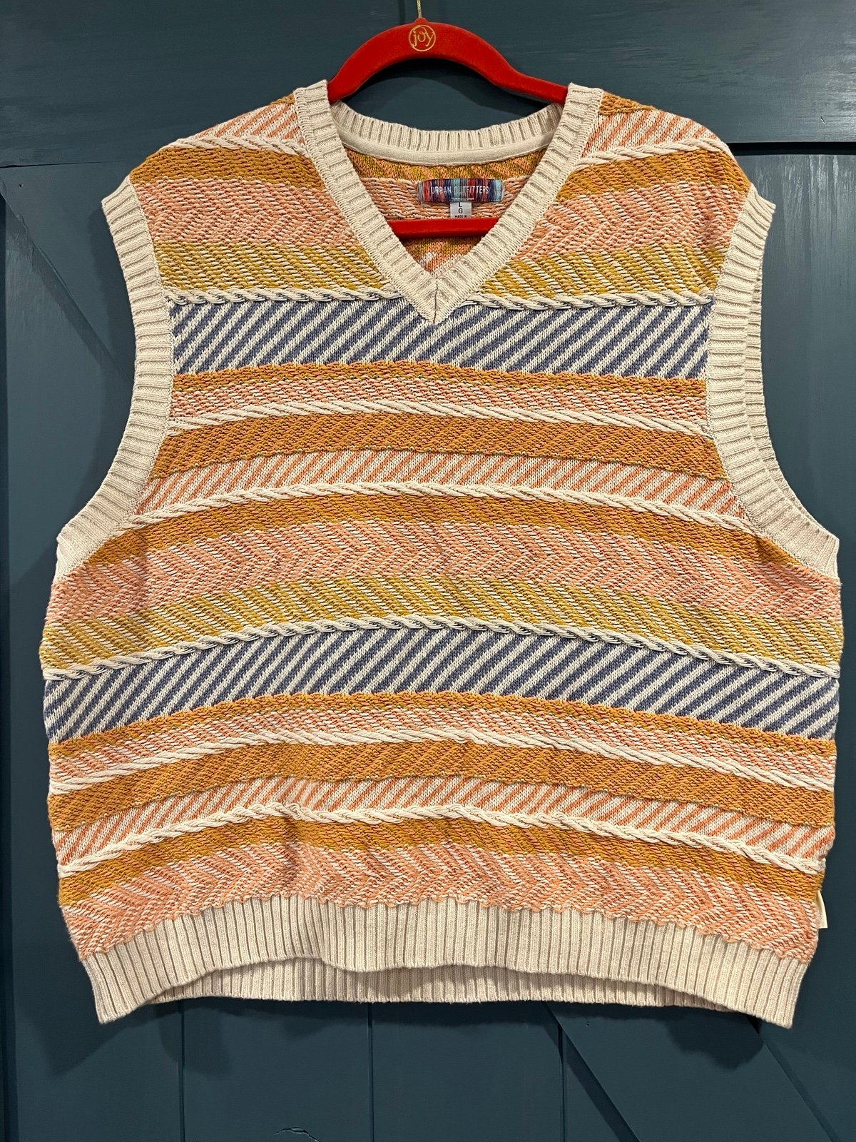 URBAN OUTFITTERS ORANGE/ BLUE STRIPE SWEATER VEST SIZE LARGE EUC