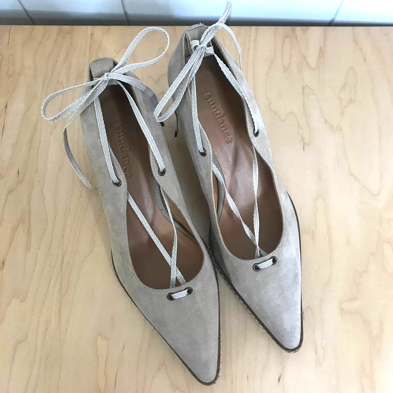 Sundance Odell Beige Suede Ankle Lace Heels SZ 7/37