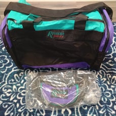 Vintage 90s Color Block Scheme, black, green. Purple Duffle Bag With Fanny Pack