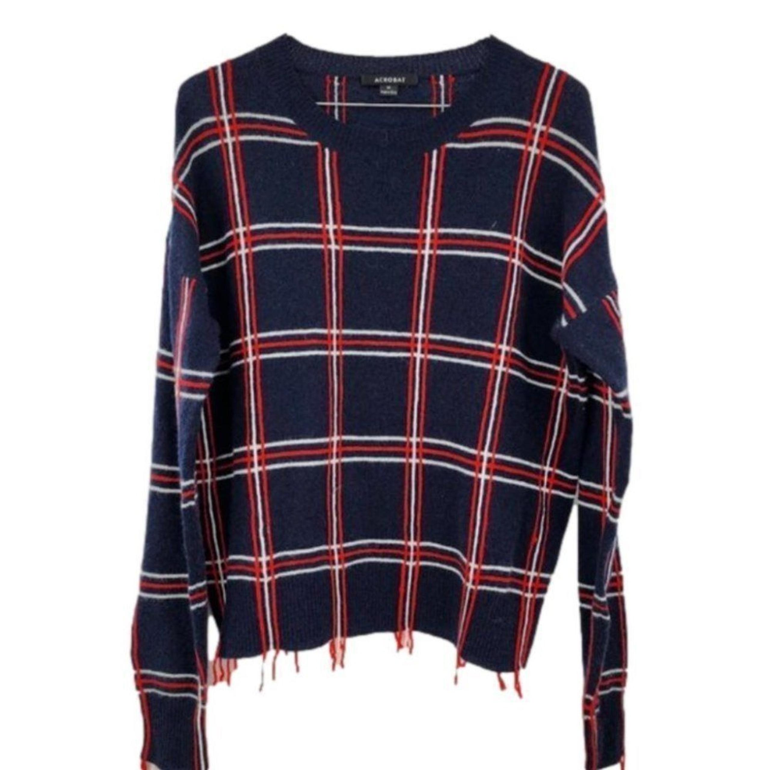 ACROBAT Navy and Red Plaid Sweater Womens Size Medium M