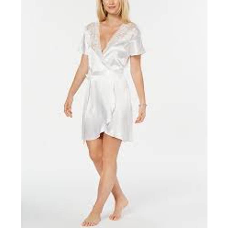 Linea Donatella short Lace Wrap robe white L/XL