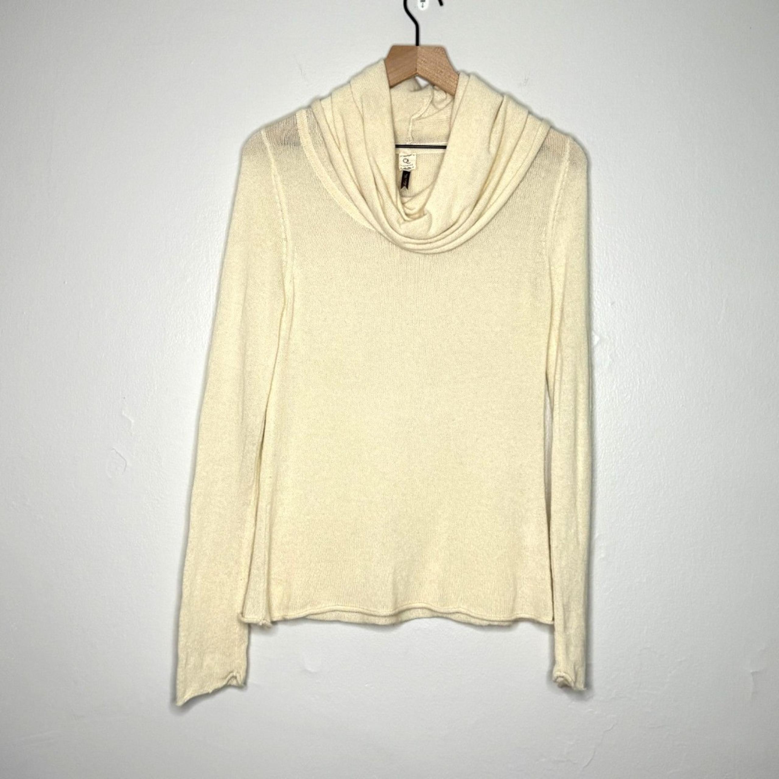 Qi Cashmere Womens Cowl Neck Sweater Medium Cream Soft Minimalist Office Luxury