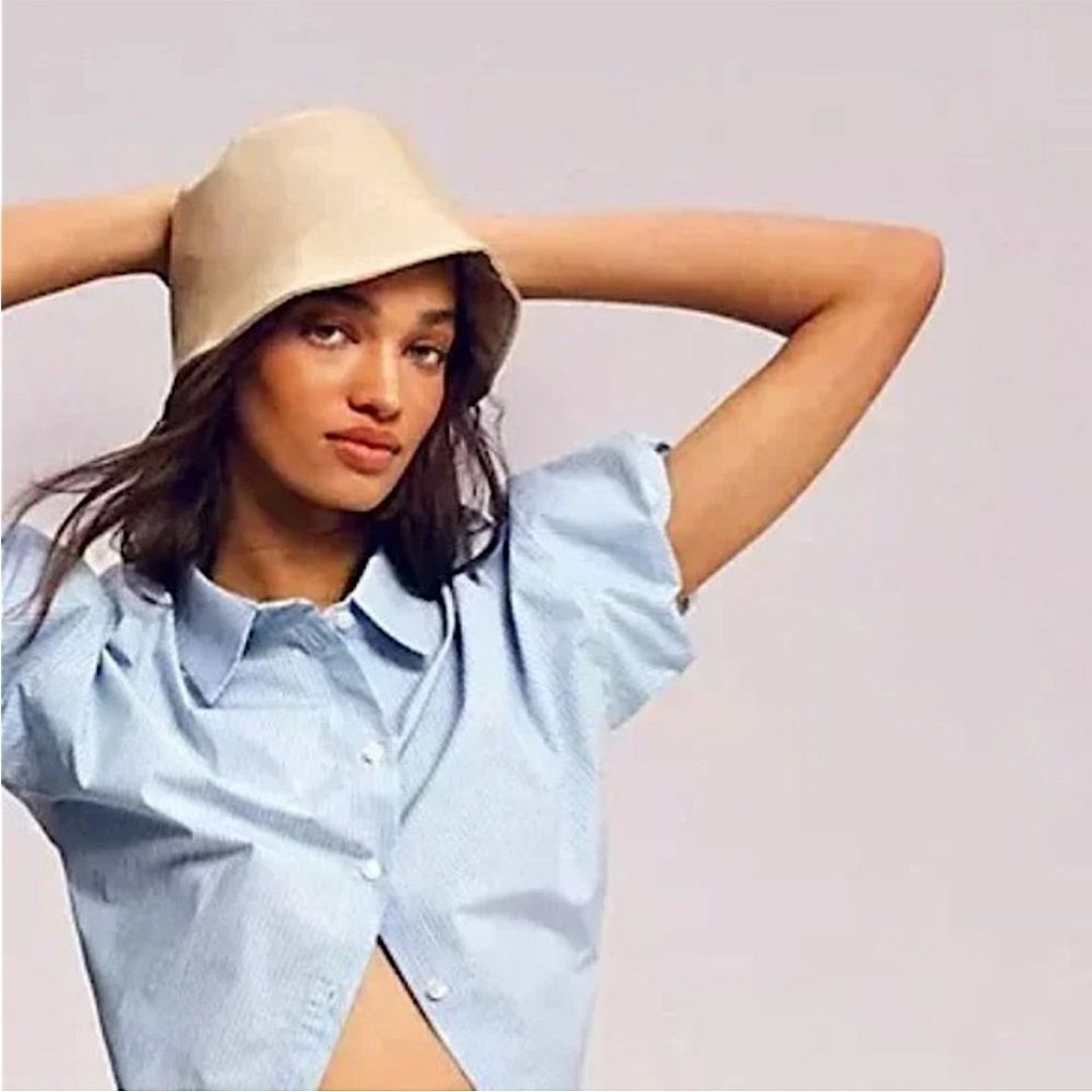 Anthropologie Faux Leather Bucket Hat In Ivory NWT