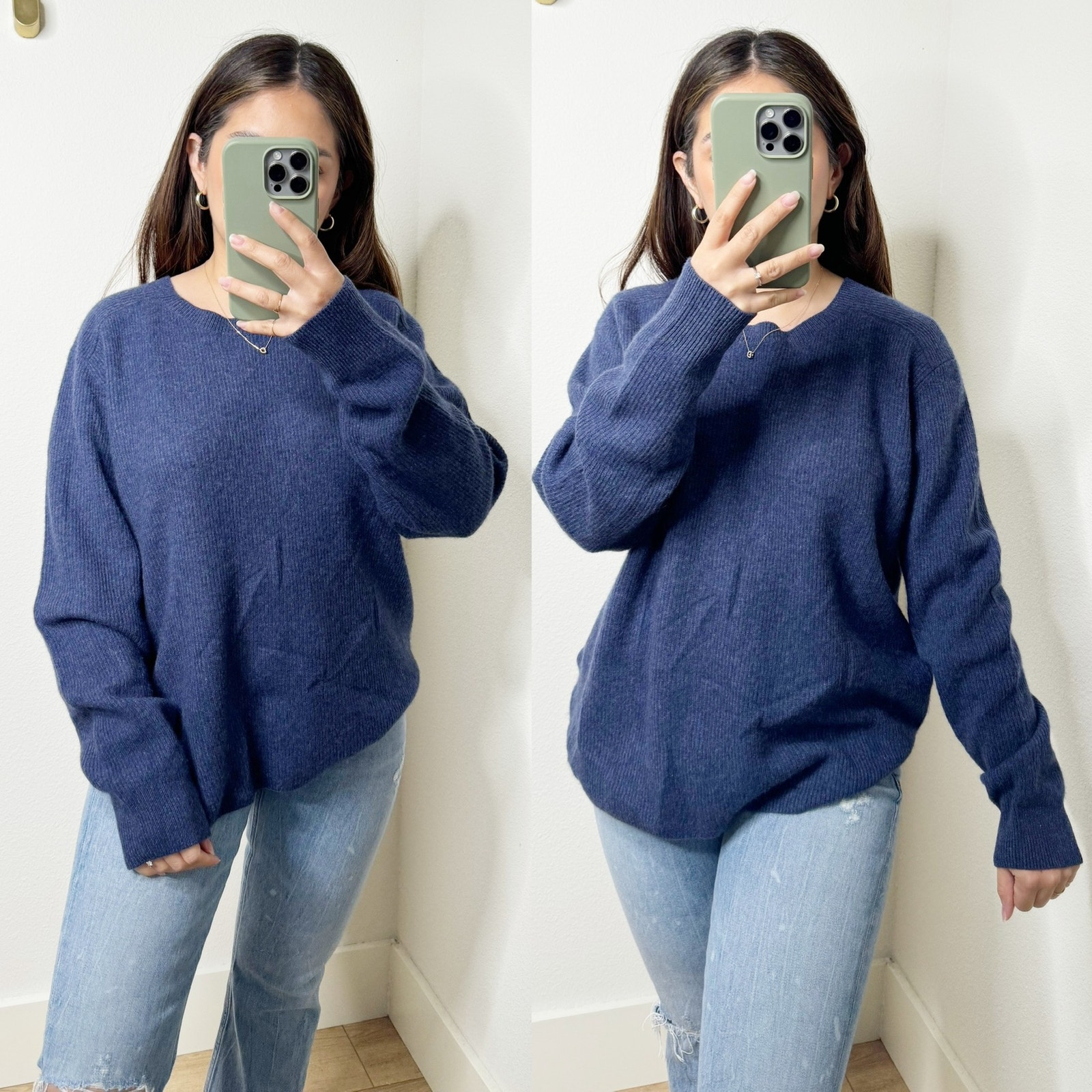 NWT Johnny Was Calme Navy Blue Recycled Cashmere Ribbed Pullover Large