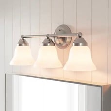 3-Light Brushed Nickel Bathroom Vanity Light with Frosted Glass Shades