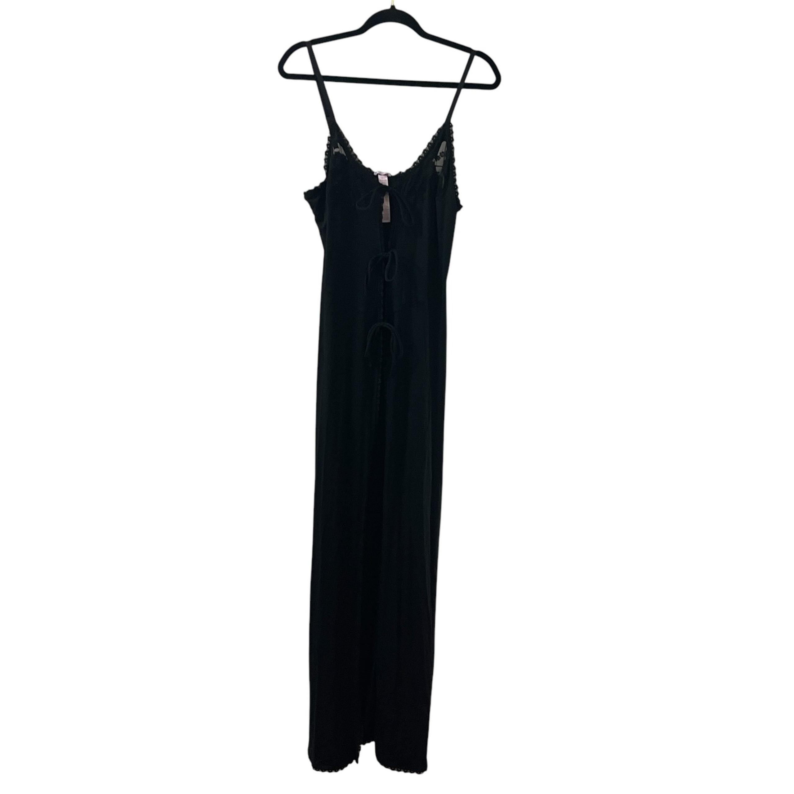 Savage x Fenty A Peek Behind The Lace Maxi Slip Womens L Black Open Front NWT