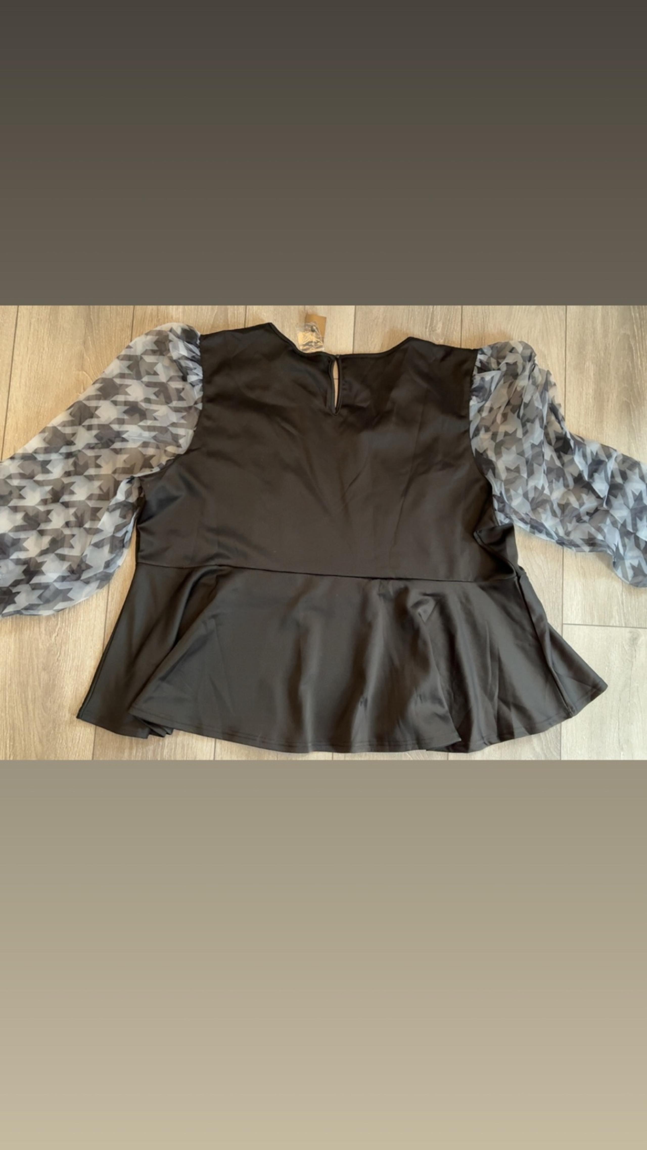 Ashley Stewart Size 34/36 Plus Size Blouse Sheer Sleeves Black New W / Tags