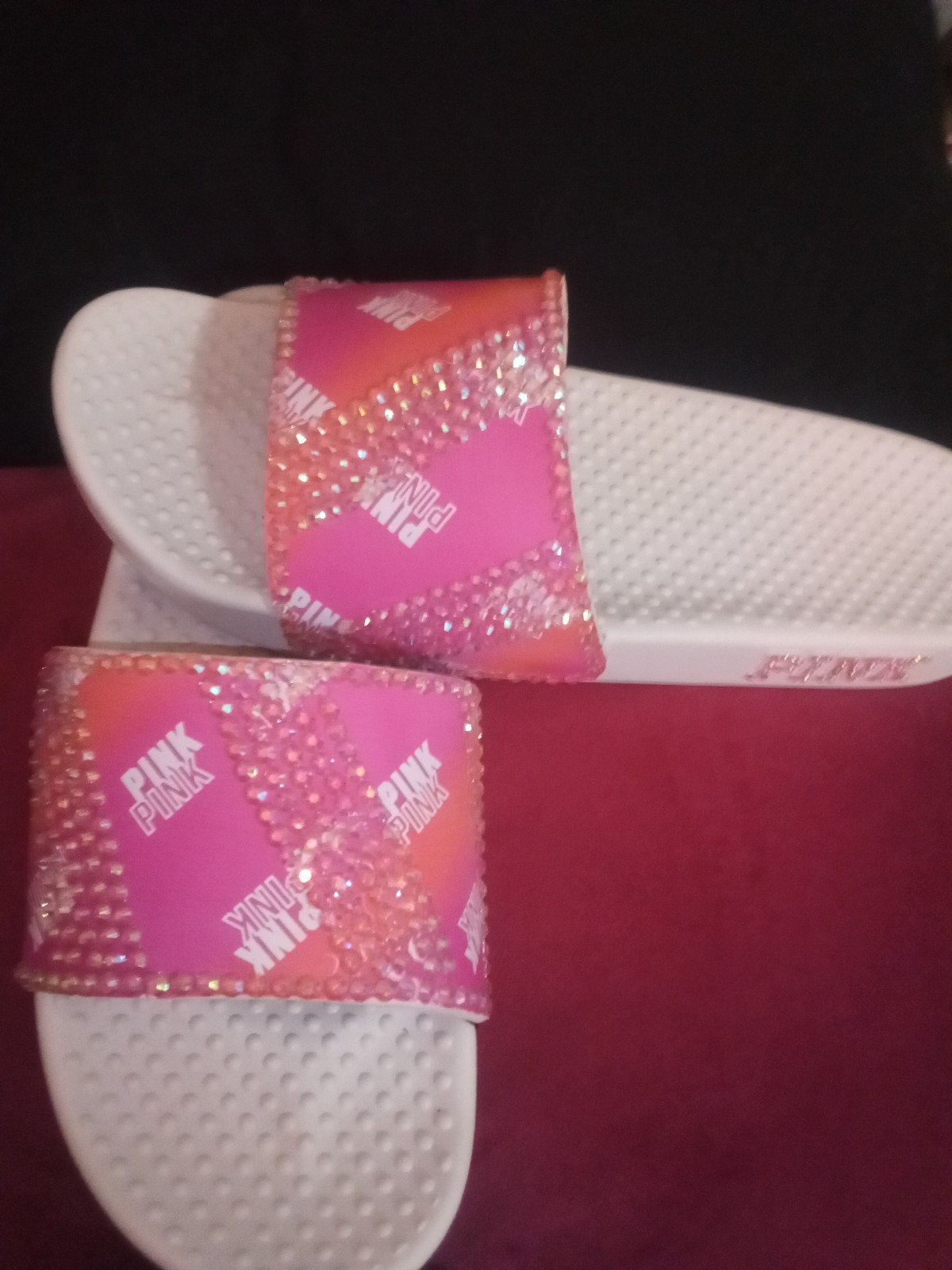 VS PINK HTF CUSTOM BLING OMBRE SLIDES L