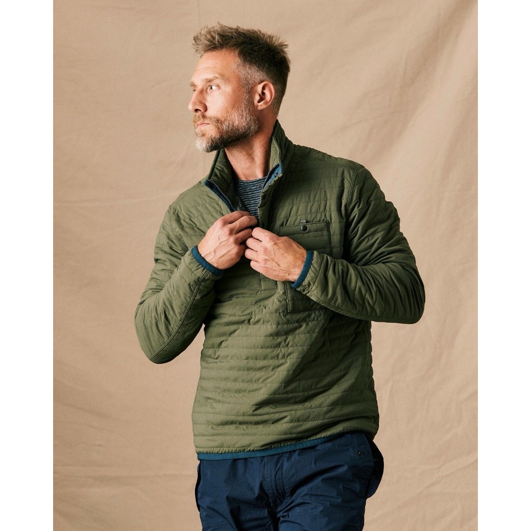 Relwen Windzip Popover Jacket Men’s L Olive Green Puffer Insulated Nylon Snaps