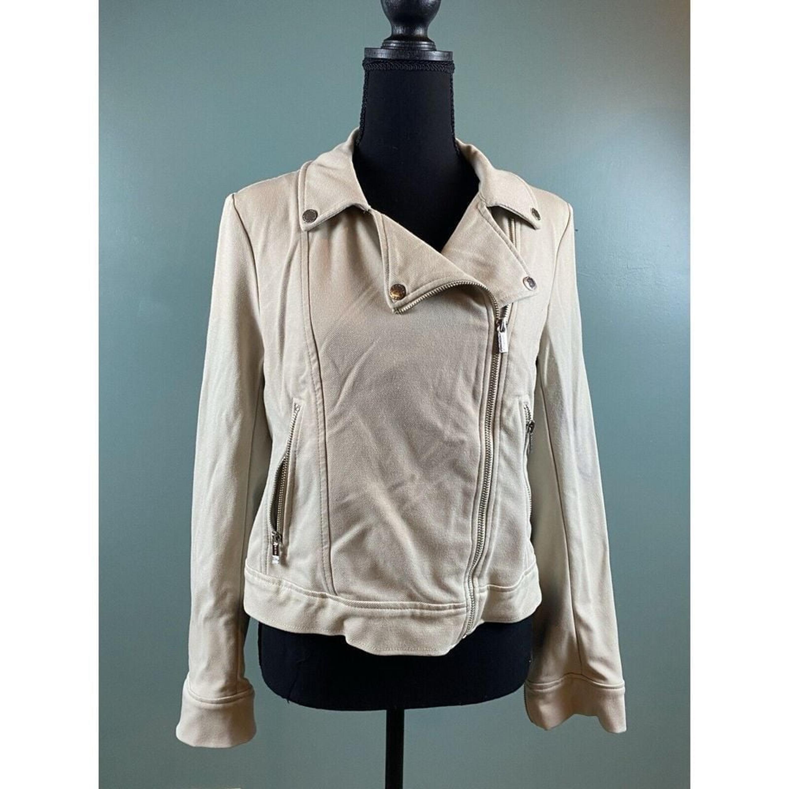 Tahari Silver Birch Blazer Moto Asymmetrical Zipper Short Jacket Women's Small