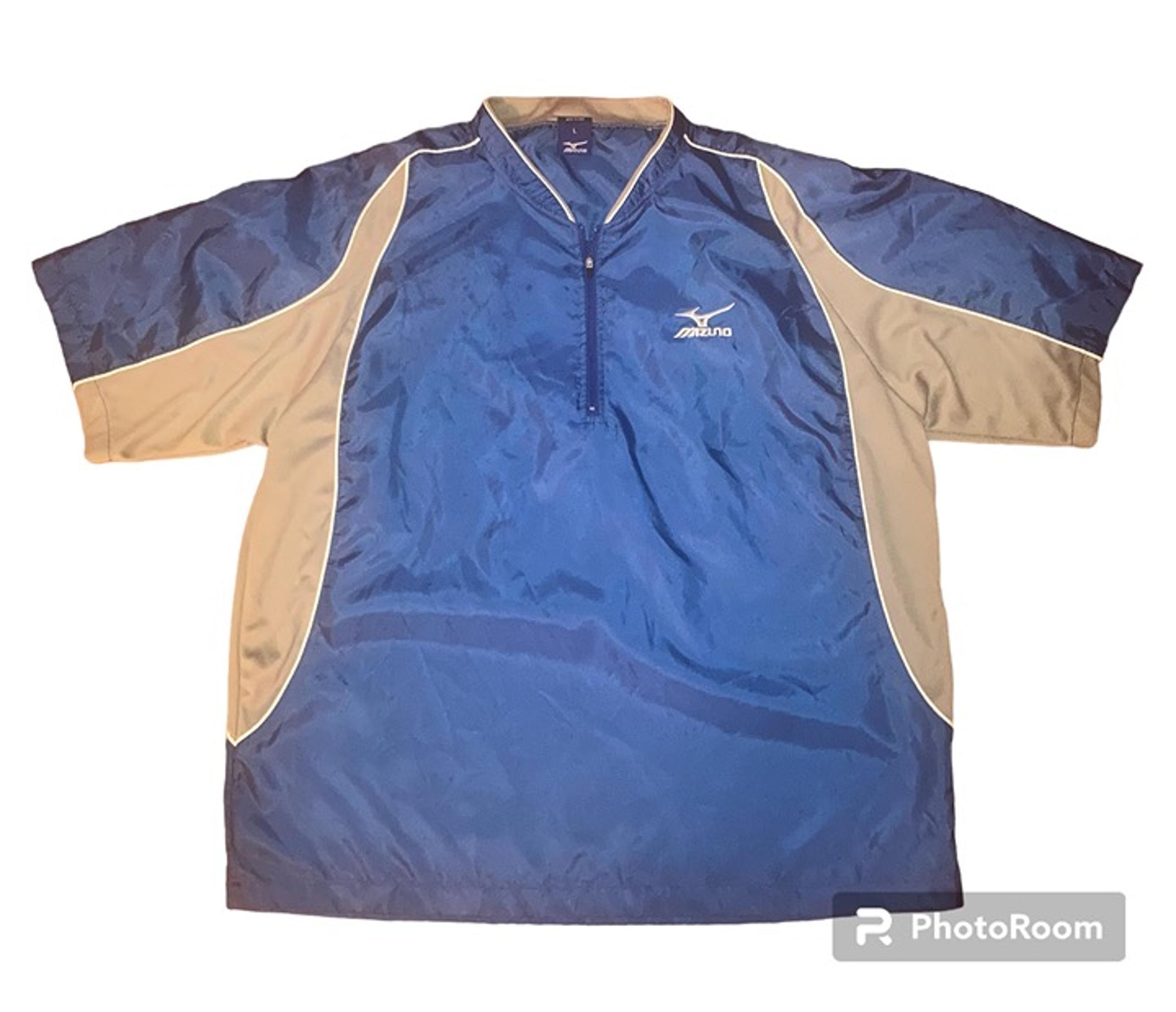 Mizuno Windbreaker Shirt Mens L Blue Gray Short Sleeve Vented Pullover  1/4 zip