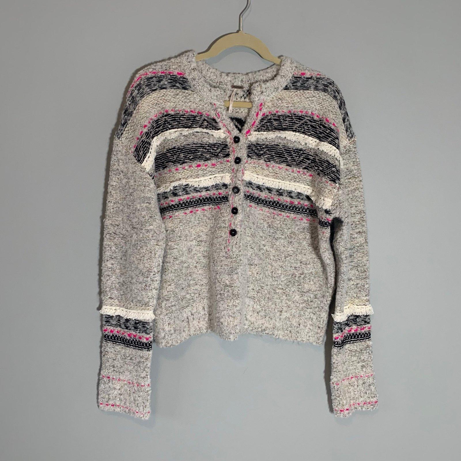 Free People alpaca wool blend long sleeve half button color pop sweater