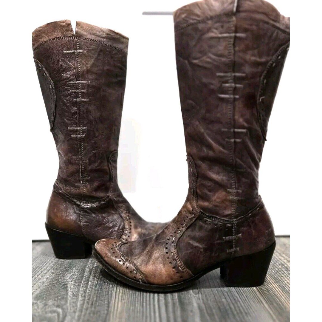 Siren Mark Nason Floral Chunky Heel Western Knee High Boots Size 6.5