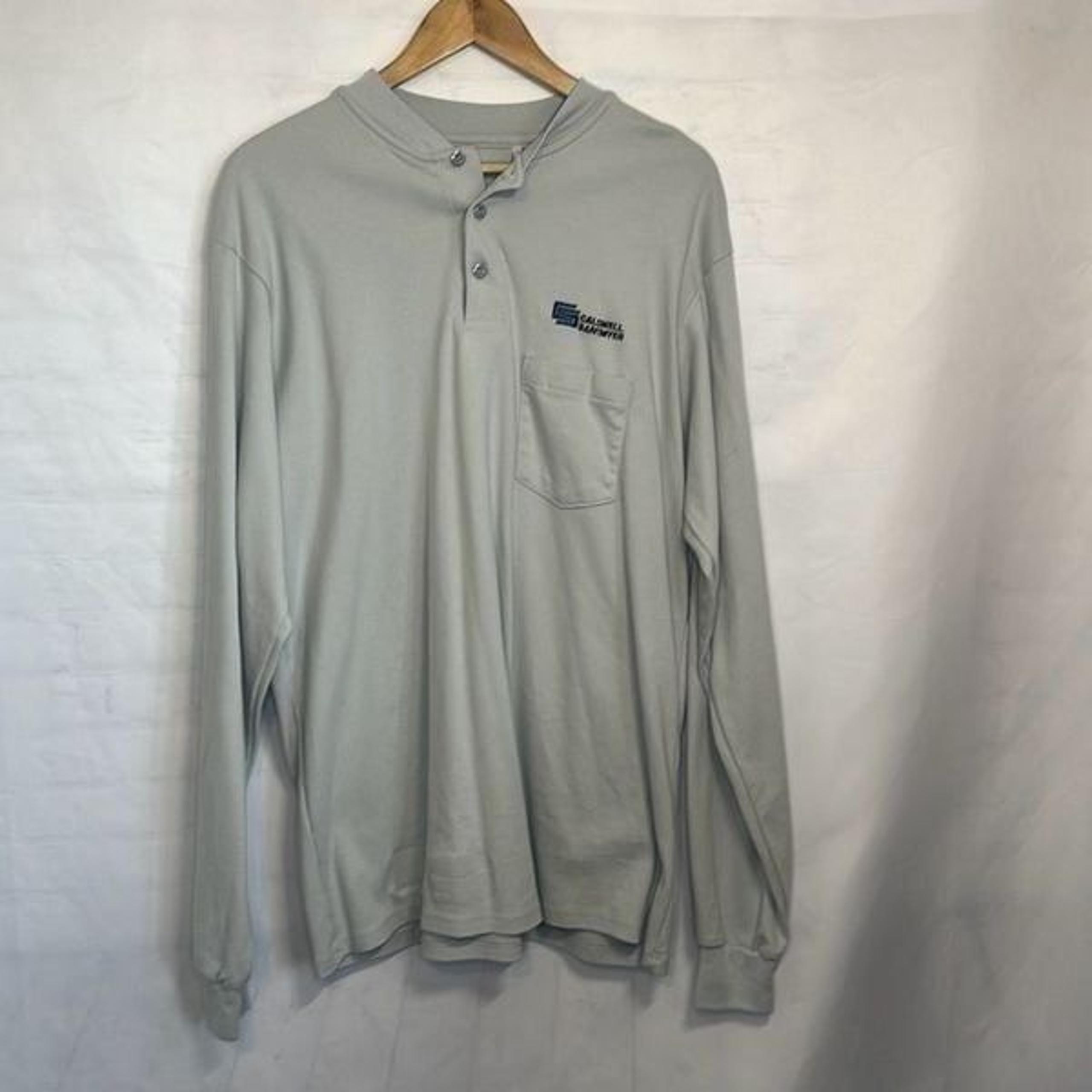 Bulwark Mens Flame Resistant Long Sleeve Gray Cotton Henley Shirt size XL SEL2GY