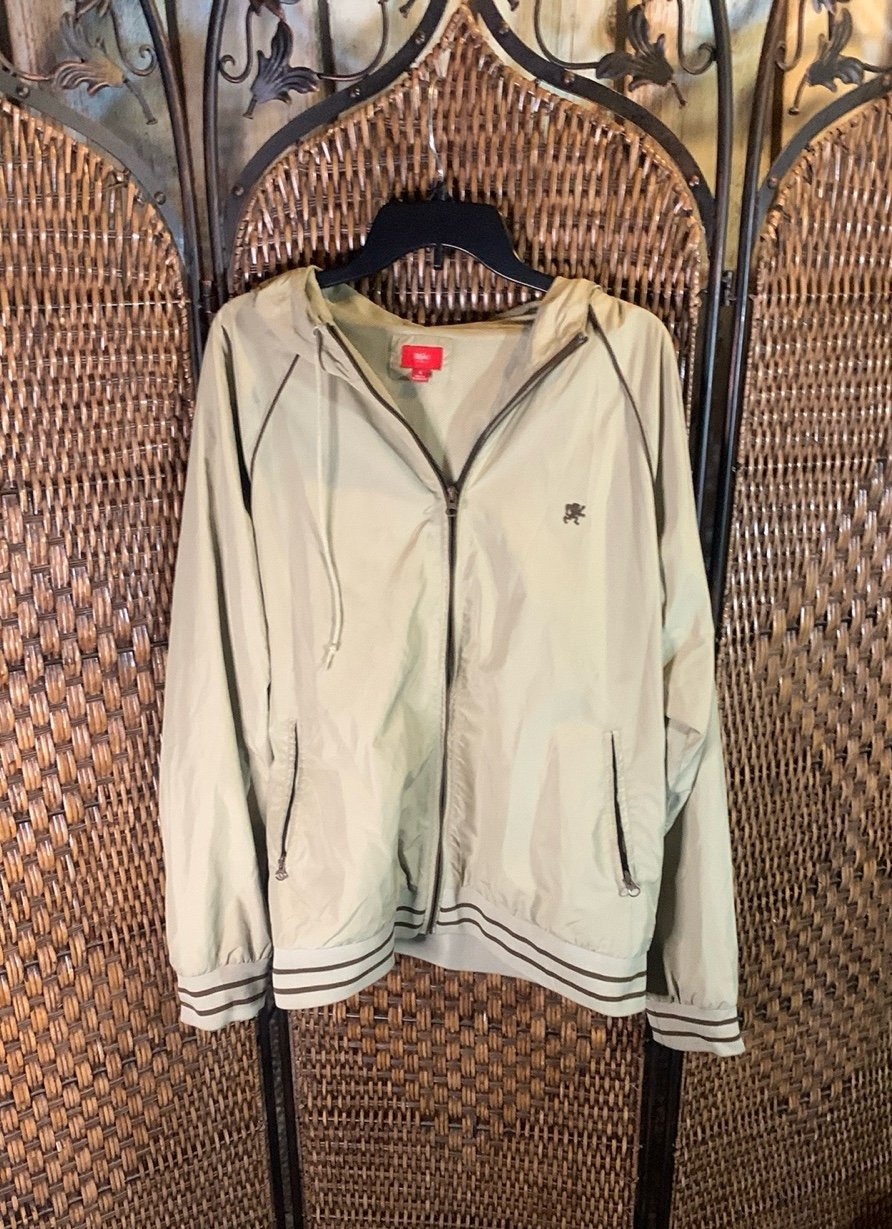 Vintage Y2K Mossimo Tan Windbreaker Full Zip Jacket with Lion Logo Size L. In ex