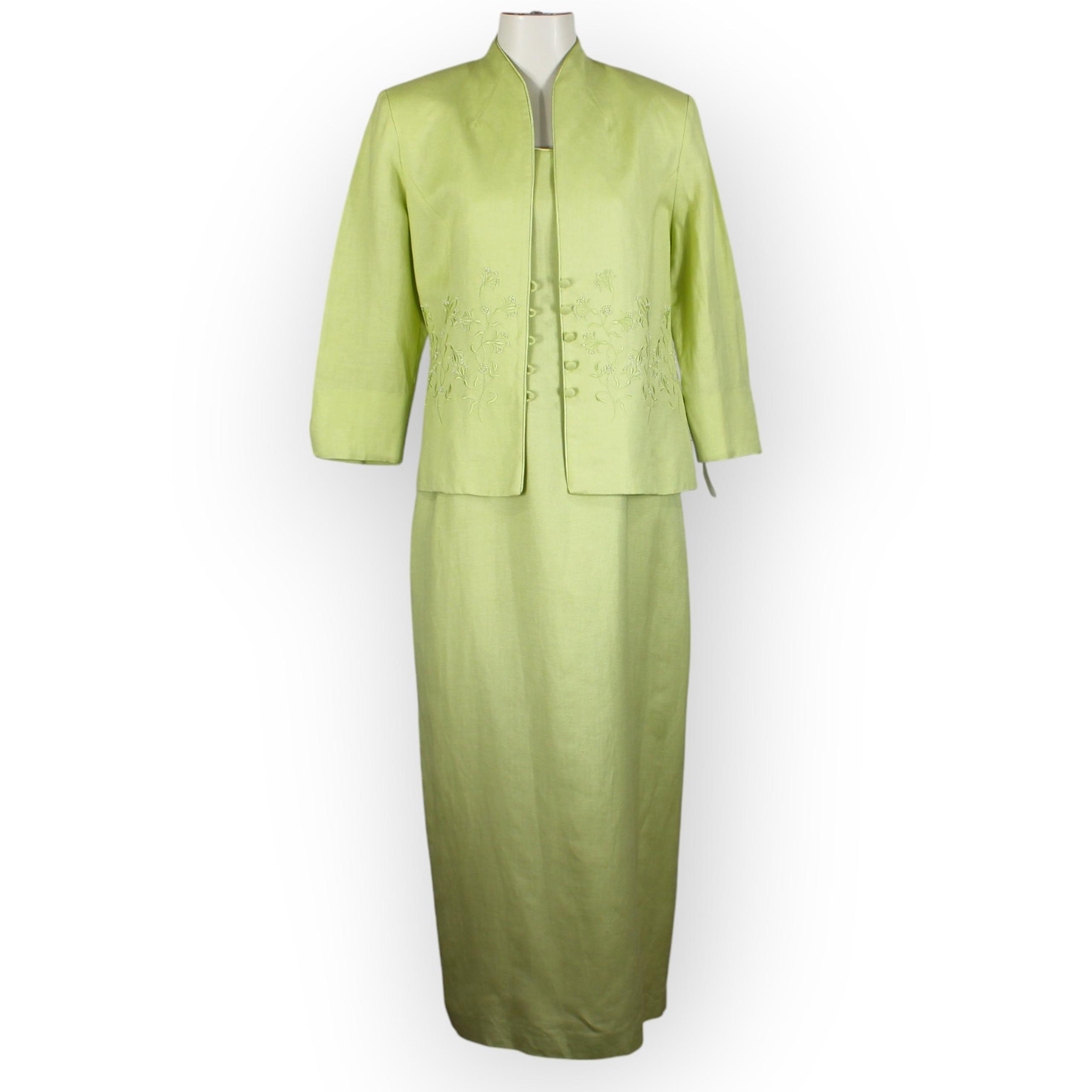 Vintage 8 JessicaHoward Linen Tank Sheath Dress + Jacket Set KeyLime FREE SHIP