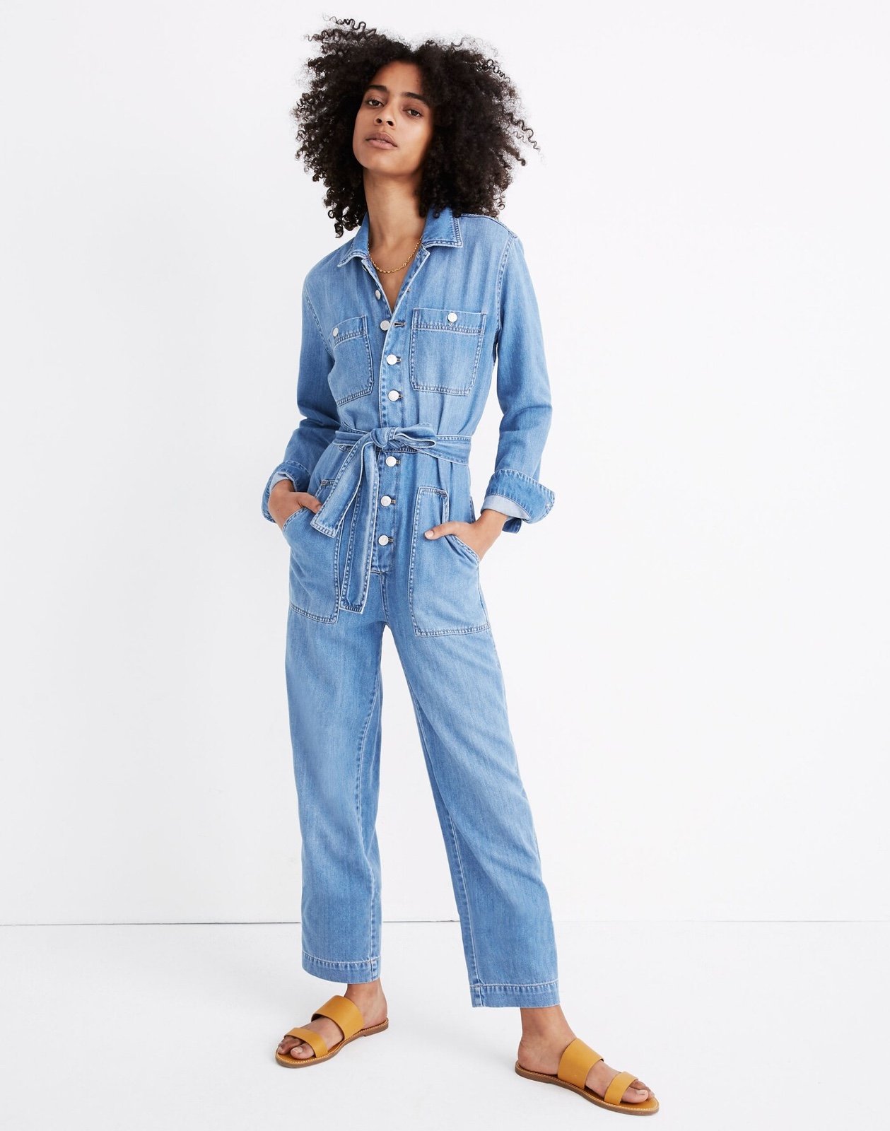 Madewell Denim Tie-Waist Jumpsuit in Cosgrove Wash