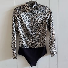Zara Animal Leopard Print Satin Effect Button Down Bodysuit