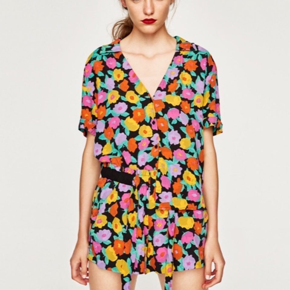 Zara Floral Print Belted Shorts