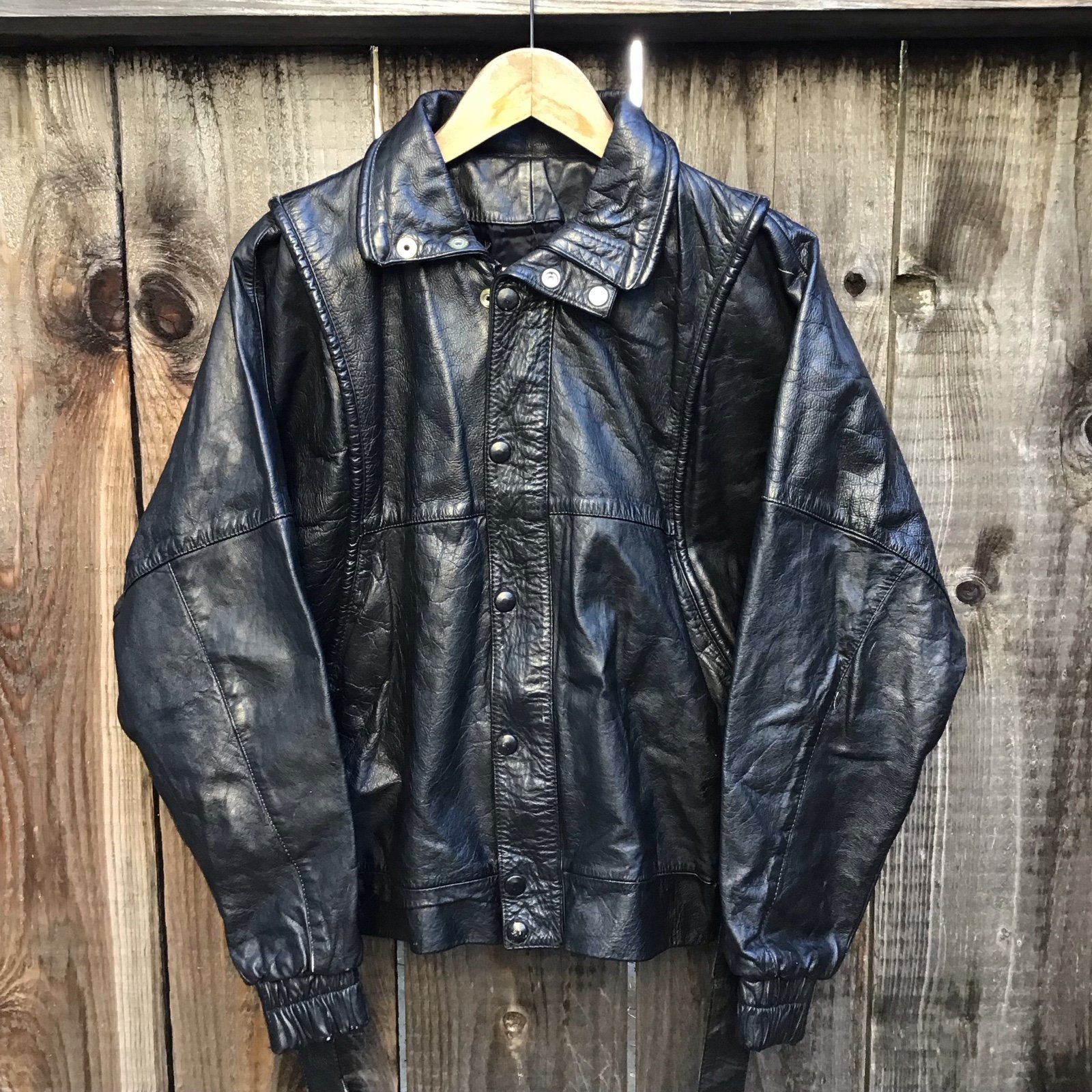 Vintage 80s unbranded black leather moto motorcycle biker grunge punk jacket