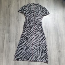 Rag and Bone Maris Midi Dress Women's 4 Black Print Silk Sheer Short Sleeve Part