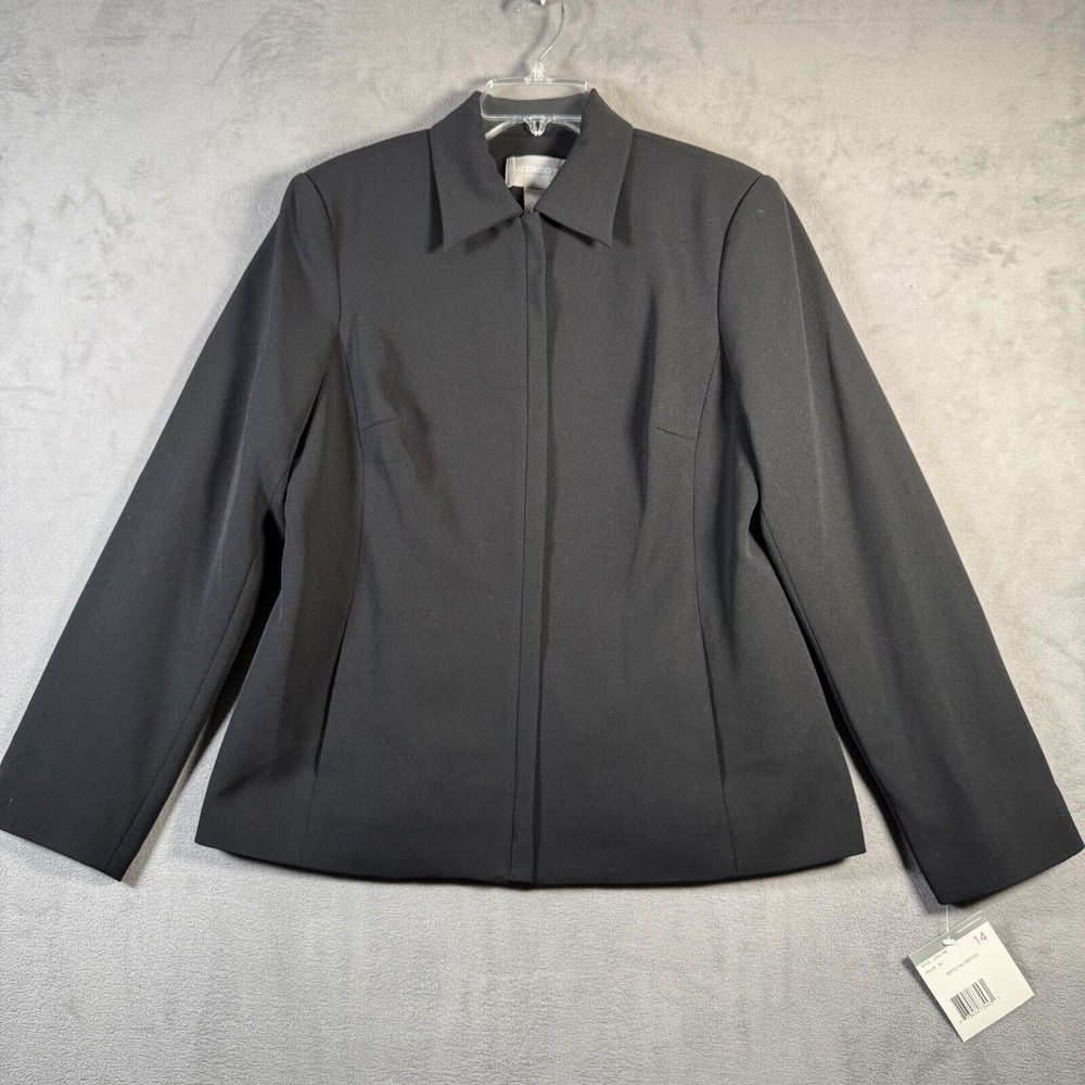 Liz Claiborne Blazer Jacket Womens 14 Black Full Zip Minimalist Office Corpcore