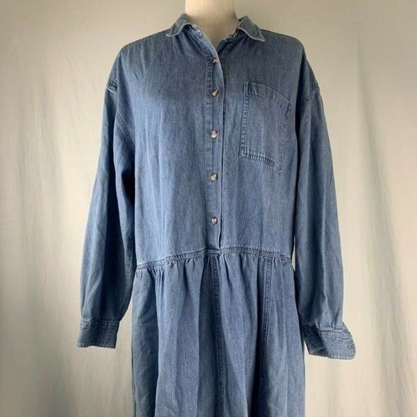 Vintage Eddie Bauer Chambray Shirt Dress