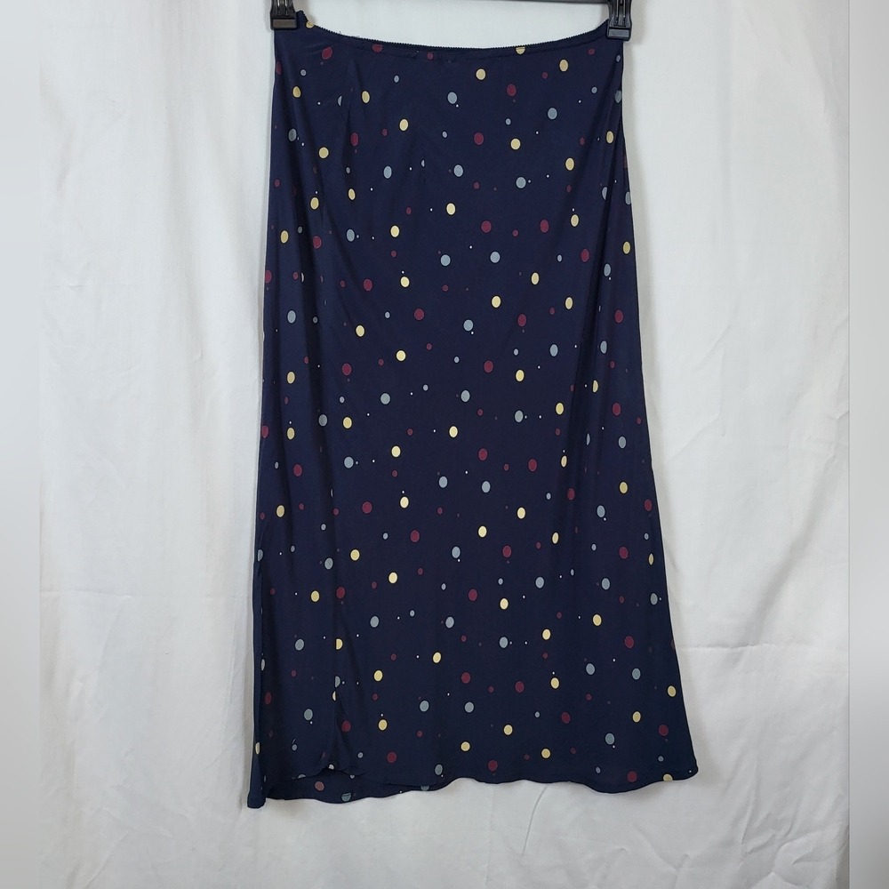 Eddie Bauer Womens Navy Multicolored Polka Dot Midi A-line Skirt Sz 12 Vintage