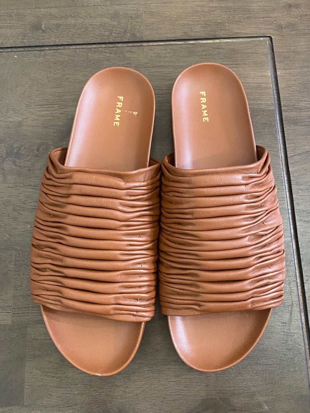 NWOB FRAME Le Reese Brown Leather Slide Sandal in Size 10.5