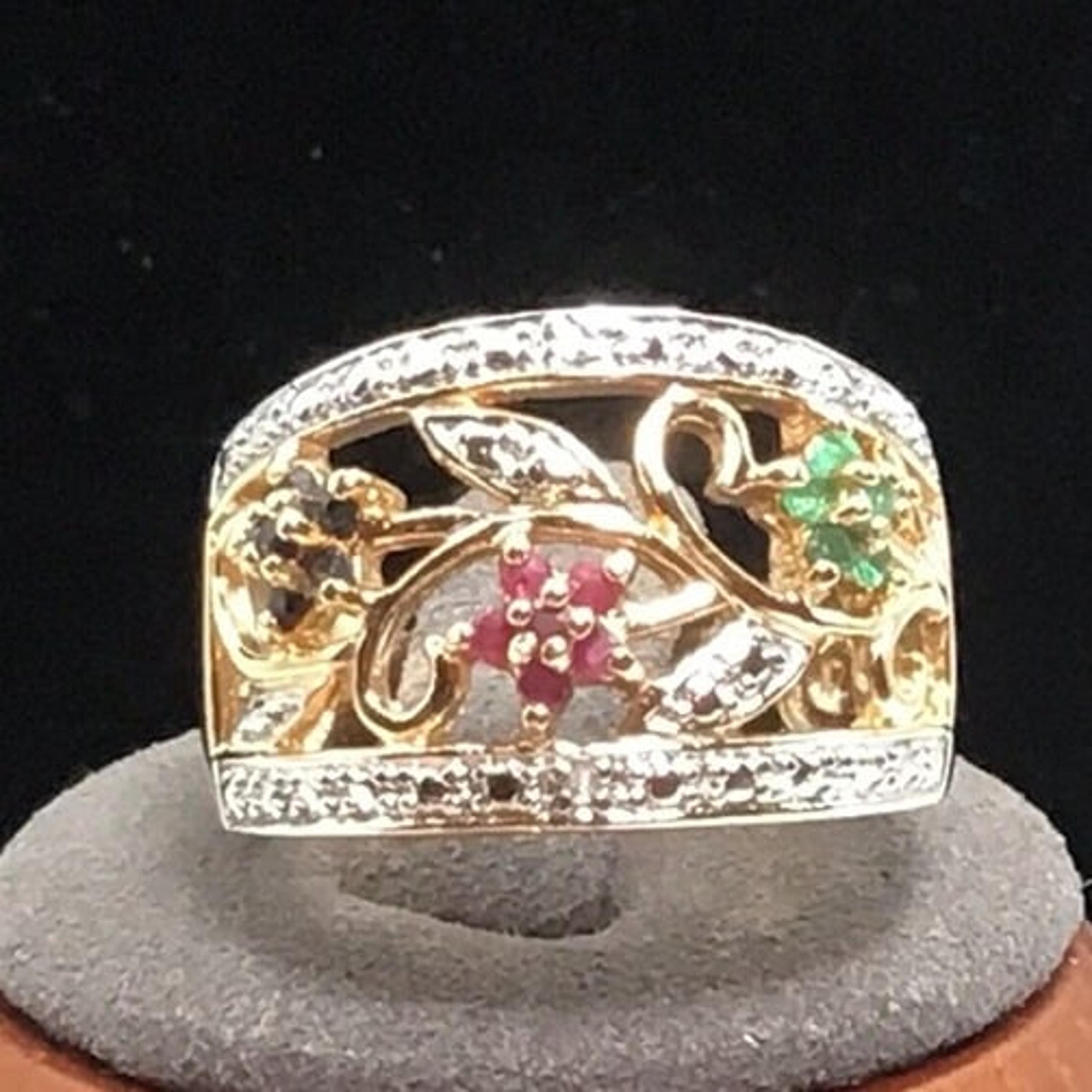 Ross Simons Gold Plated Sterling Silver Ring Multi Gemstone 6.3g Size 7.75