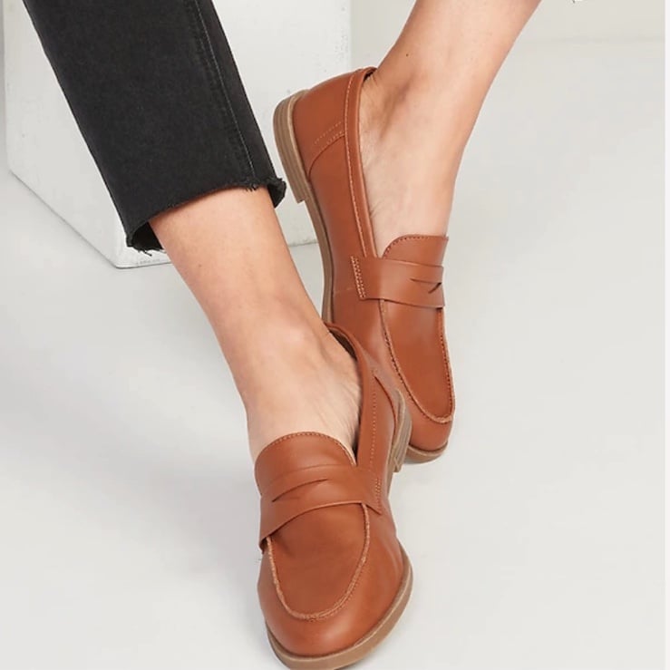 NEW Faux-Leather Penny Loafer Shoes - Medium Brown