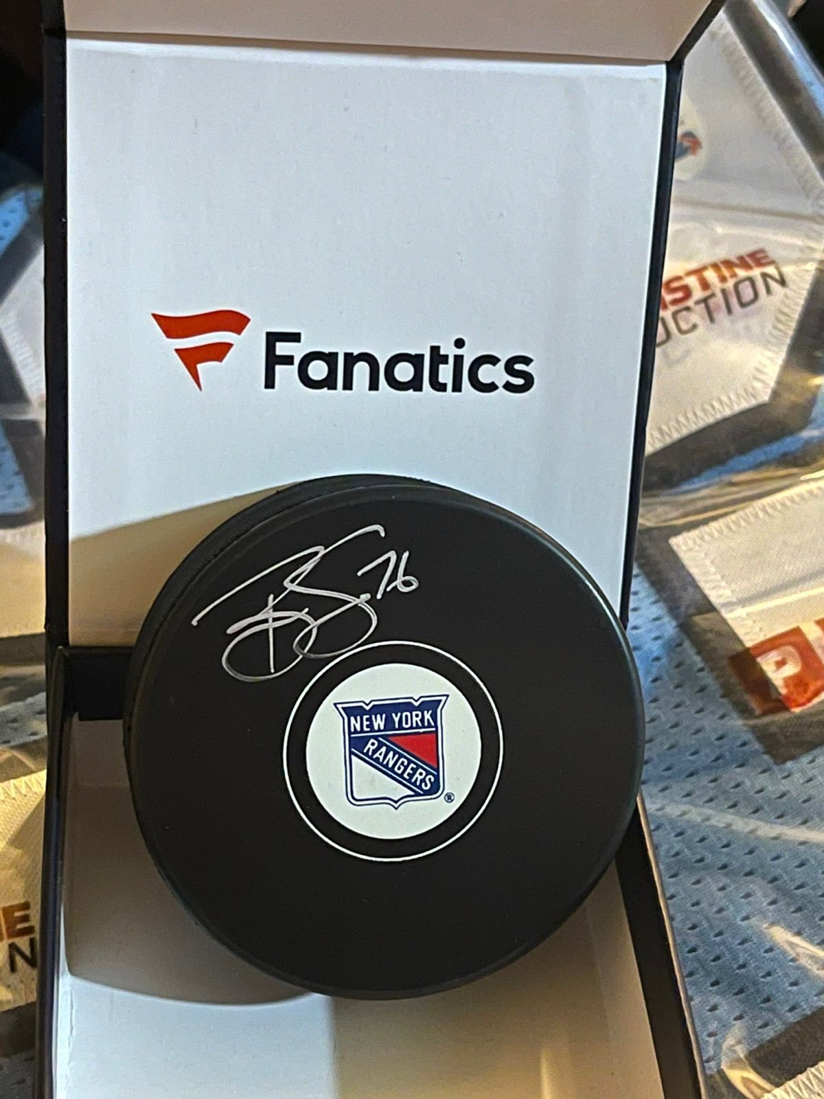 Brady Skjei Signed Rangers Logo Puck