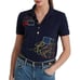 LAUREN Ralph Lauren Patchwork Piqué Polo Shirt Women's Size M Navy Top