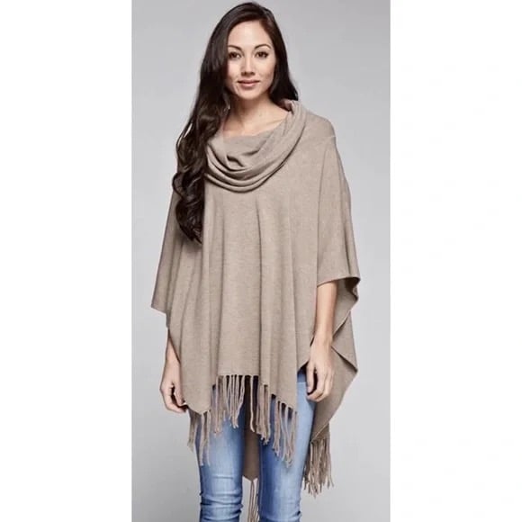 Love Stitch Emelia Heather Brown Fringe Poncho