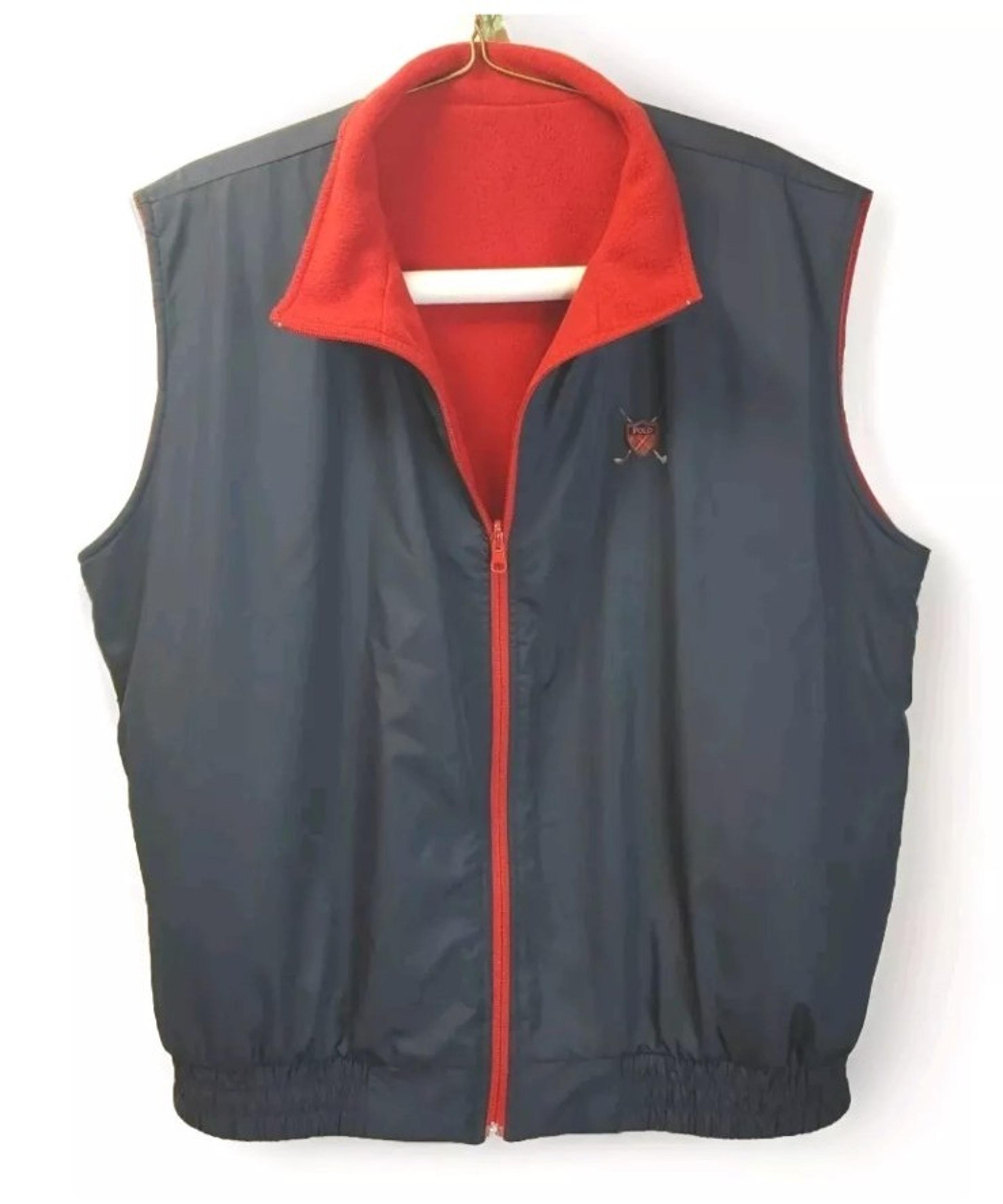Polo Golf Ralph Lauren Reversible Vest Jacket Men XXL 2X Nylon Navy Red Fleece